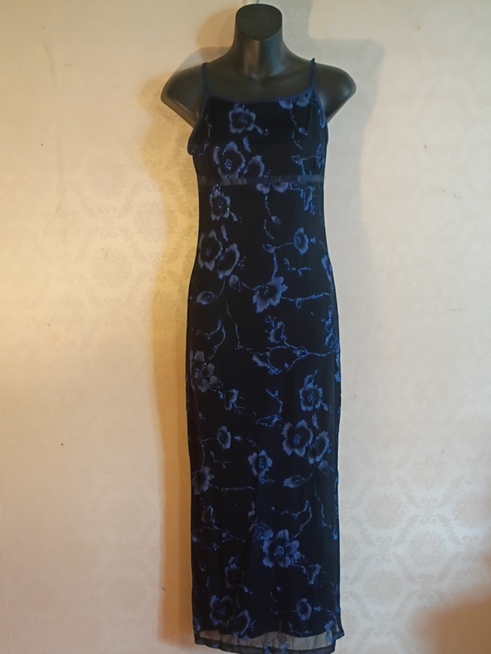 Y2K Navy Blue Floral Slip Dress By Candy Rocket .Unsure Of Size.
